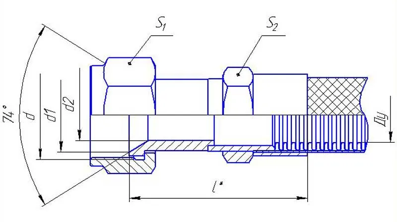 Элемент_Металлорукав "Ниппель под наружный конус 74 градуса, накидная гайка с метрической резьбой" (Г301)